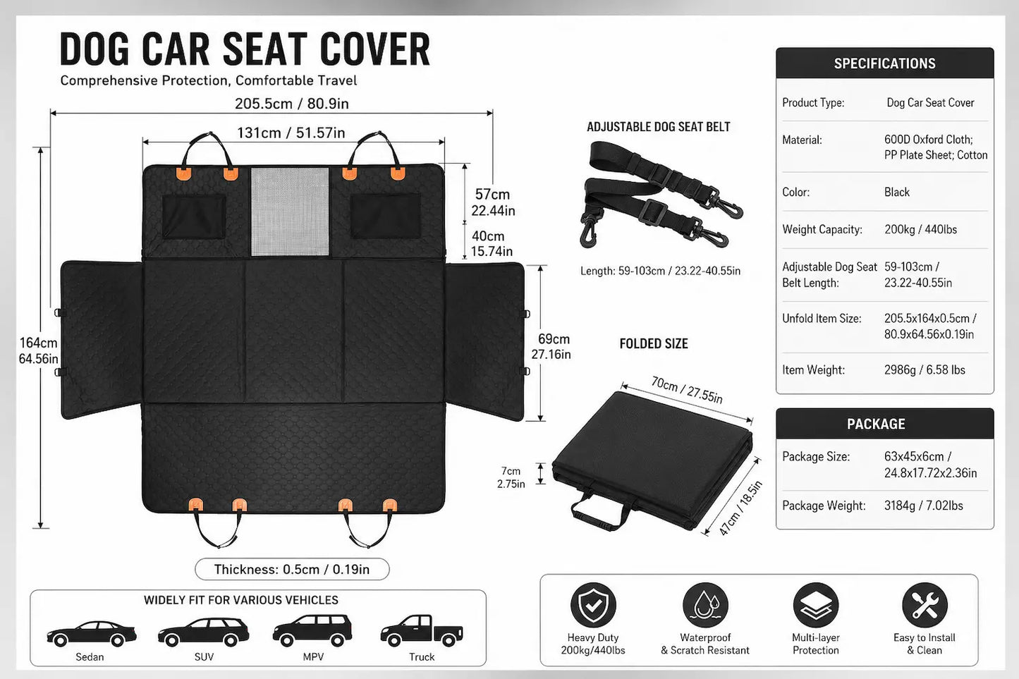 Premium Dog Car Seat Hammock