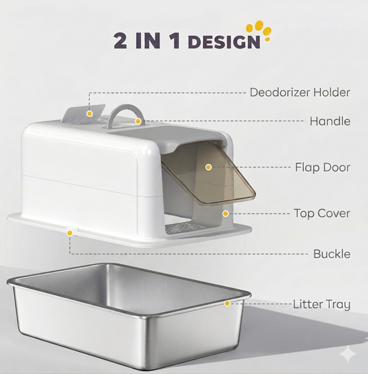 2-in-1 Stainless Steel Cat Litter Box with Lid